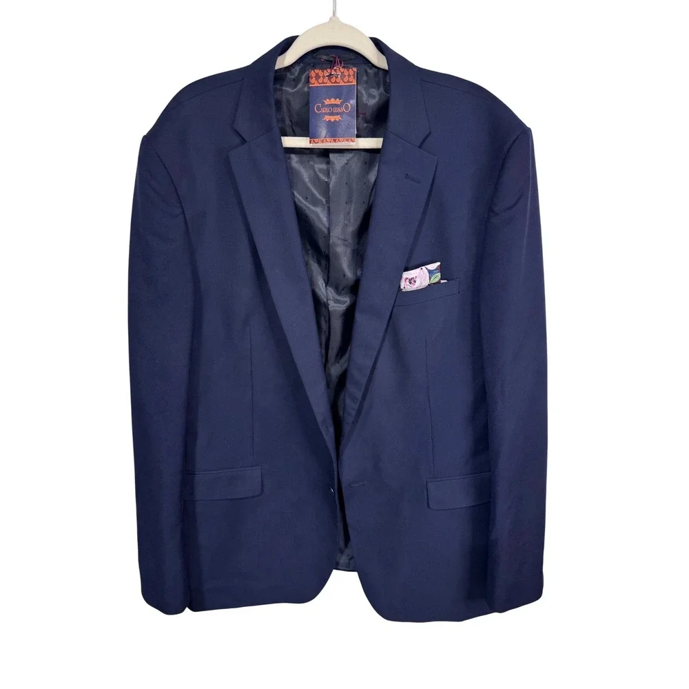 Carlo Lusso Mens Navy Blazer 46L Super Deluxe Microtech Suit Jacket 2 Button New